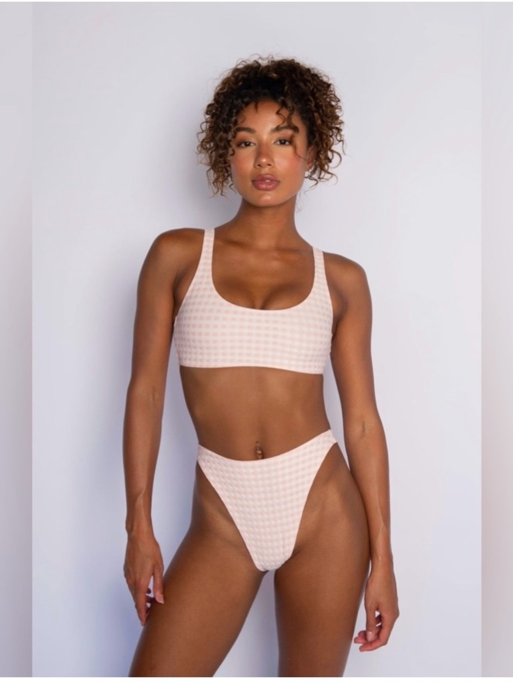 NWT Skatie Mya Top - Bisou Light Pink Checkered Gingham Bikini XL Euro Coquette